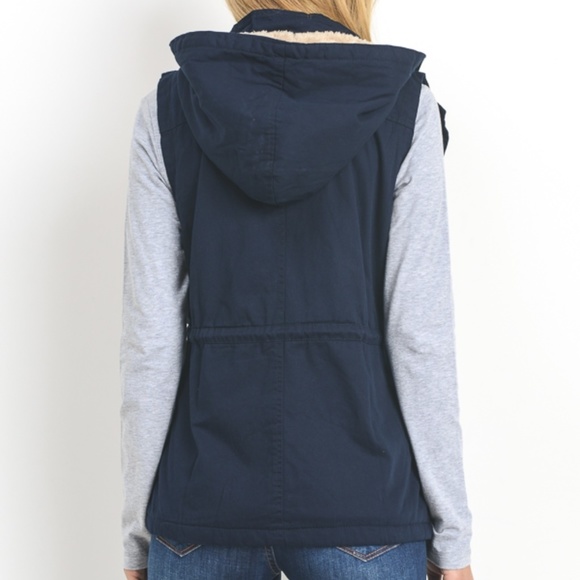 Faux Fur Lined Hooded Twill Vest - Picture 2 of 4